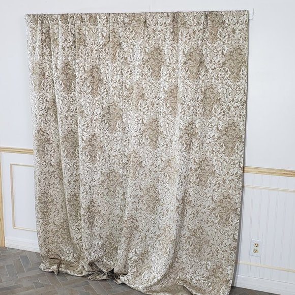 SOLD Vtg Curtain Panels Tan Damask Floral 76x83 - Picture 6 of 8